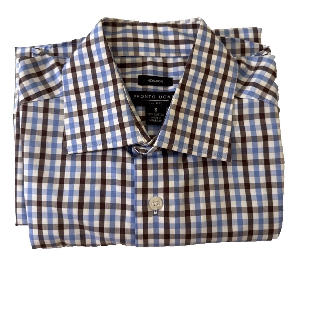 Pronto Uomo Men's Small  Brown Button Up Striped  Formal Dress